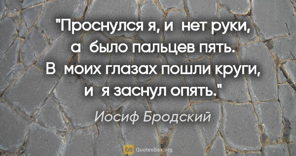 Иосиф Бродский цитата: "Проснулся я, и нет руки,

а было пальцев пять.

В моих глазах..."