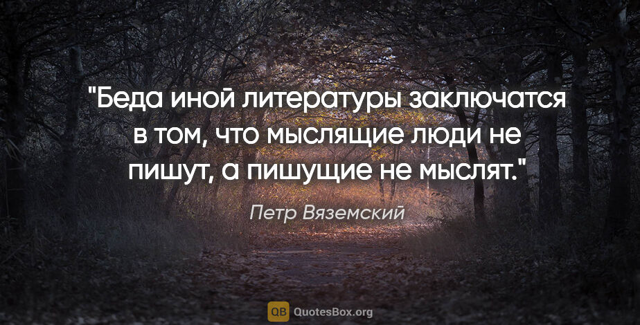 Петр Вяземский цитата: "Беда иной литературы заключатся в том, что мыслящие люди не..."