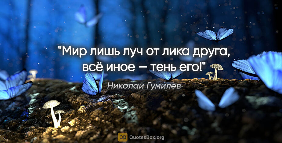 Николай Гумилев цитата: "Мир лишь луч от лика друга, всё иное — тень его!"
