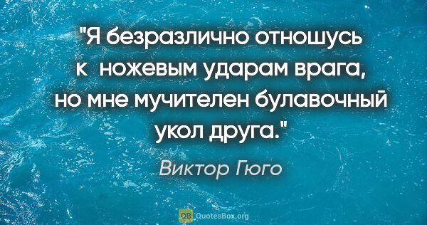 Виктор Гюго цитата: "Я безразлично отношусь к ножевым ударам врага, но мне..."