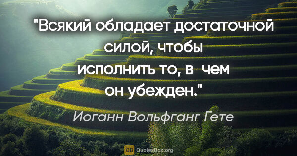 Иоганн Вольфганг Гете цитата: "Всякий обладает достаточной силой, чтобы исполнить то, в чем..."