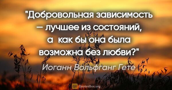 Иоганн Вольфганг Гете цитата: "Добровольная зависимость — лучшее из состояний, а как бы она..."