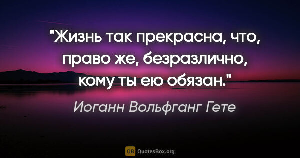 Иоганн Вольфганг Гете цитата: "Жизнь так прекрасна, что, право же, безразлично, кому ты ею..."