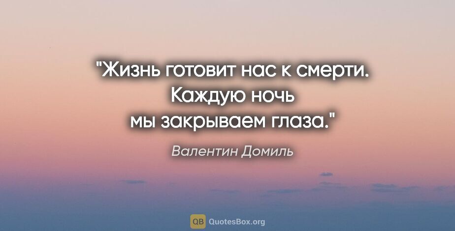 Валентин Домиль цитата: "Жизнь готовит нас к смерти. Каждую ночь мы закрываем глаза."