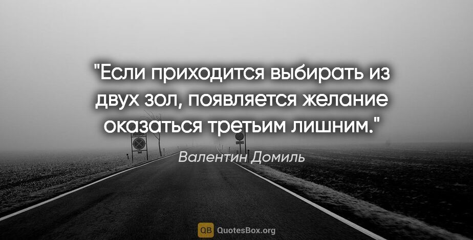 Валентин Домиль цитата: "Если приходится выбирать из двух зол, появляется желание..."