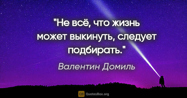 Валентин Домиль цитата: "Не всё, что жизнь может выкинуть, следует подбирать."