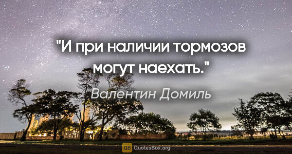 Валентин Домиль цитата: "И при наличии тормозов могут наехать."