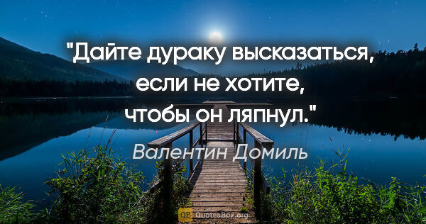 Валентин Домиль цитата: "Дайте дураку высказаться, если не хотите, чтобы он ляпнул."