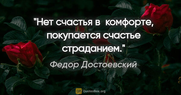 Федор Достоевский цитата: "Нет счастья в комфорте, покупается счастье страданием."