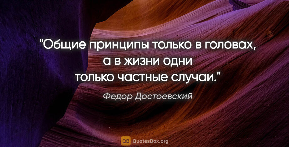 Федор Достоевский цитата: "Общие принципы только в головах, а в жизни одни только частные..."