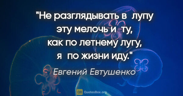 Евгений Евтушенко цитата: "Не разглядывать в лупу

эту мелочь и ту,

как по летнему..."