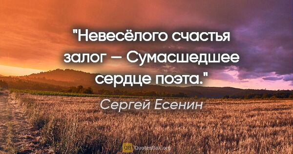 Сергей Есенин цитата: "Невесёлого счастья залог —

Сумасшедшее сердце поэта."