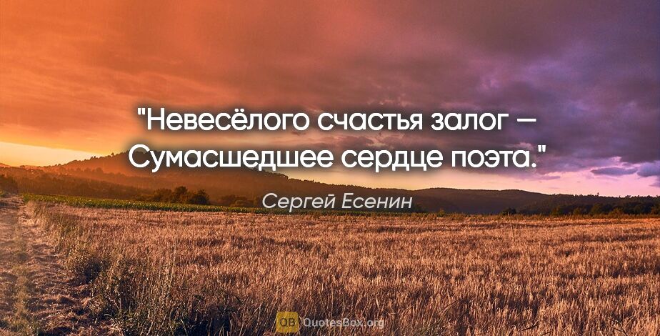 Сергей Есенин цитата: "Невесёлого счастья залог —

Сумасшедшее сердце поэта."