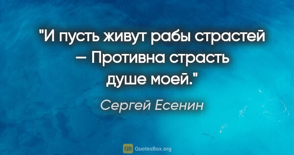 Сергей Есенин цитата: "И пусть живут рабы страстей —

Противна страсть душе моей."