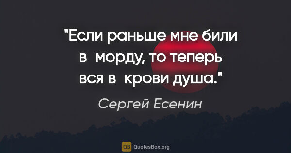 Сергей Есенин цитата: "Если раньше мне били в морду, то теперь вся в крови душа."