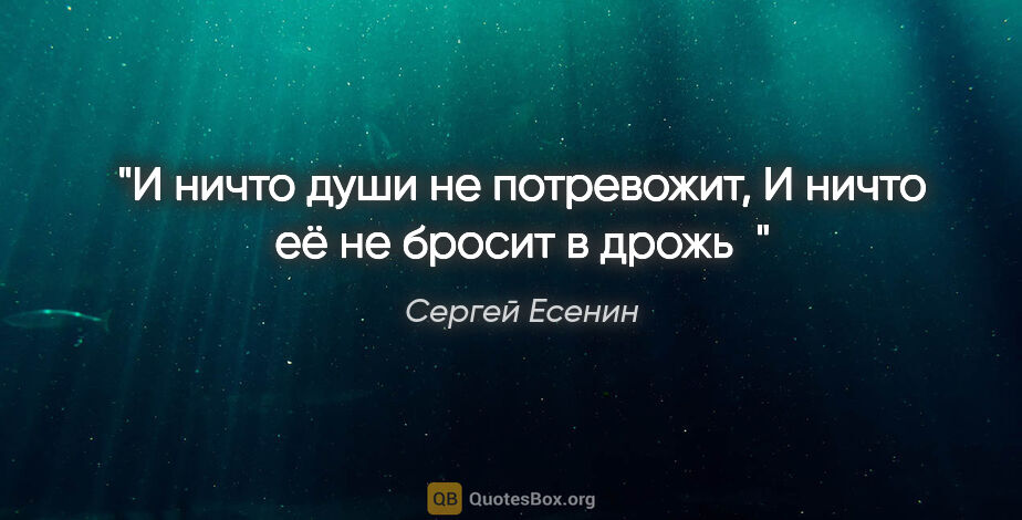 Сергей Есенин цитата: "И ничто души не потревожит,

И ничто её не бросит в дрожь"