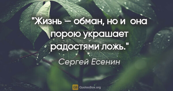 Сергей Есенин цитата: "Жизнь — обман, но и она порою

украшает радостями ложь."