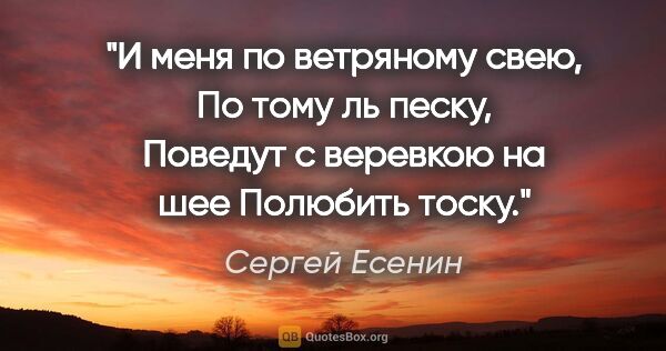 Сергей Есенин цитата: "И меня по ветряному свею,

По тому ль песку,

Поведут с..."