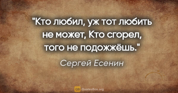 Сергей Есенин цитата: "Кто любил, уж тот любить не может,

Кто сгорел, того не..."