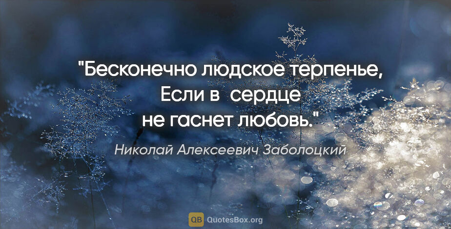 Николай Алексеевич Заболоцкий цитата: "Бесконечно людское терпенье,

Если в сердце не гаснет любовь."