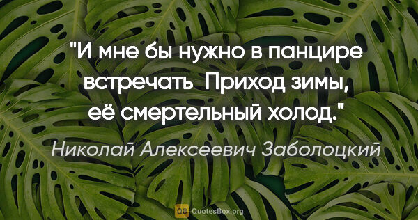 Николай Алексеевич Заболоцкий цитата: "И мне бы нужно в панцире встречать

 Приход зимы, её..."