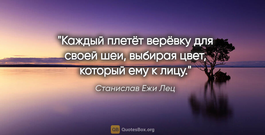 Станислав Ежи Лец цитата: "Каждый плетёт верёвку для своей шеи, выбирая цвет, который ему..."