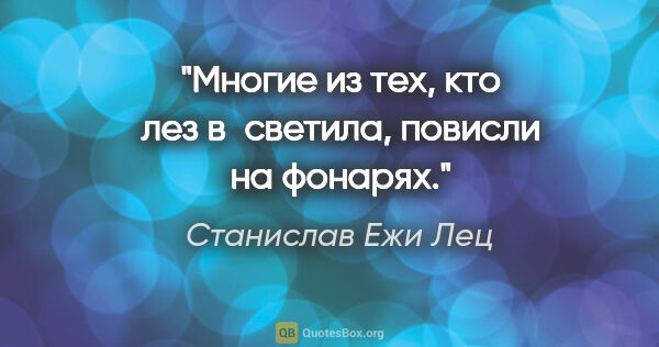 Станислав Ежи Лец цитата: "Многие из тех, кто лез в светила, повисли на фонарях."