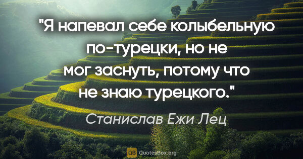 Станислав Ежи Лец цитата: "Я напевал себе колыбельную по-турецки, но не мог заснуть,..."