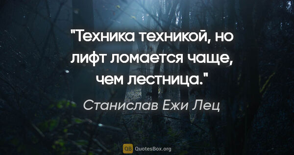 Станислав Ежи Лец цитата: "Техника техникой, но лифт ломается чаще, чем лестница."