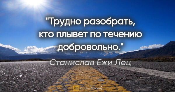 Станислав Ежи Лец цитата: "Трудно разобрать, кто плывет по течению добровольно."