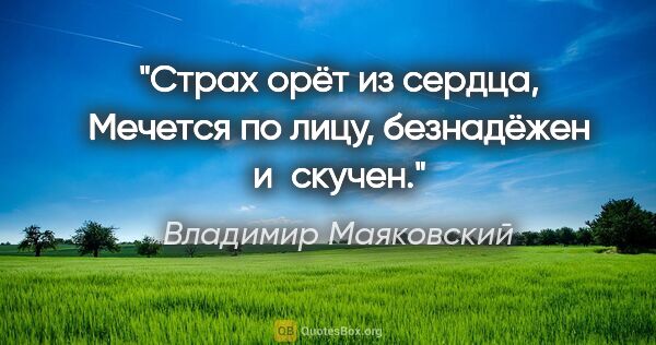 Владимир Маяковский цитата: "Страх орёт из сердца,

Мечется по лицу, безнадёжен и скучен."