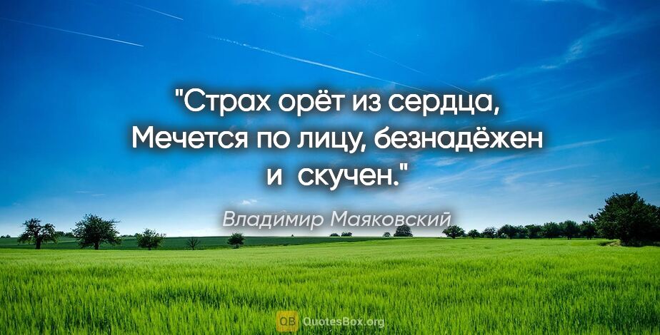 Владимир Маяковский цитата: "Страх орёт из сердца,

Мечется по лицу, безнадёжен и скучен."