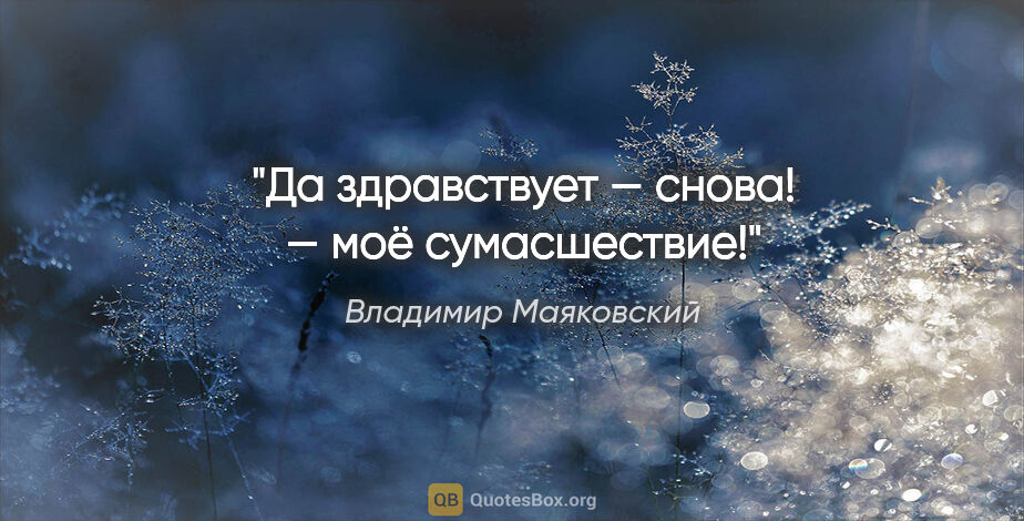 Владимир Маяковский цитата: "Да здравствует — снова! — моё сумасшествие!"