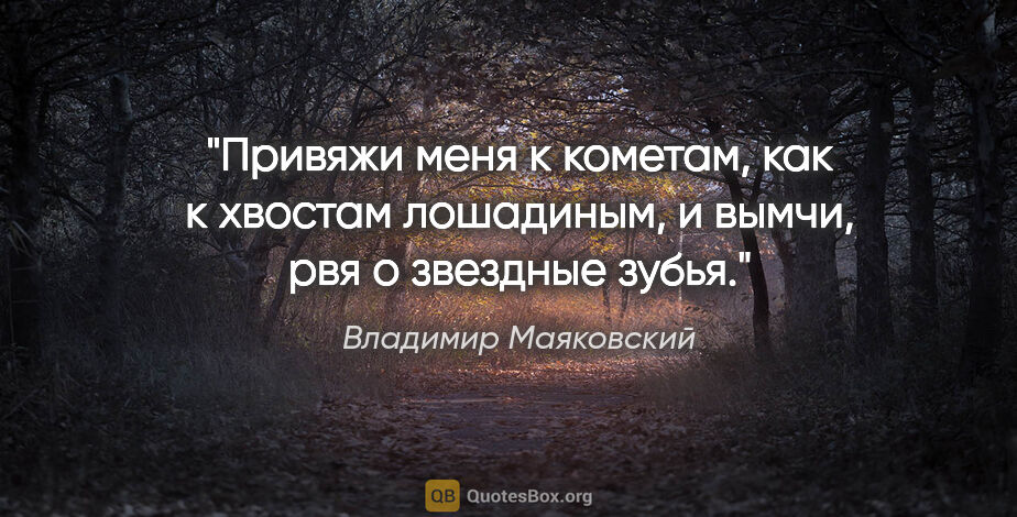 Владимир Маяковский цитата: "Привяжи меня к кометам, как к хвостам лошадиным, и вымчи, рвя..."