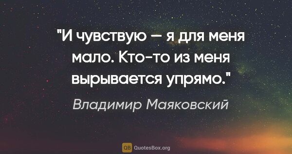 Владимир Маяковский цитата: "И чувствую —

«я»

для меня мало.

Кто-то из меня вырывается..."