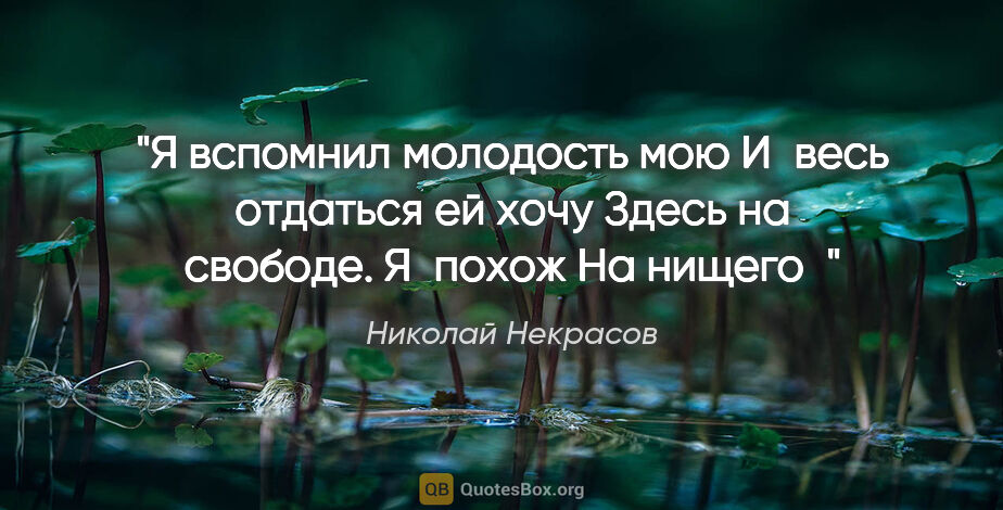 Николай Некрасов цитата: "Я вспомнил молодость мою

И весь отдаться ей хочу

Здесь на..."