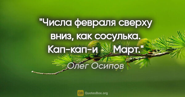 Олег Осипов цитата: "Числа февраля

сверху вниз,

как сосулька.

Кап-кап-и

 Март."