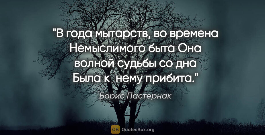 Борис Пастернак цитата: "В года мытарств, во времена

Немыслимого быта

Она волной..."