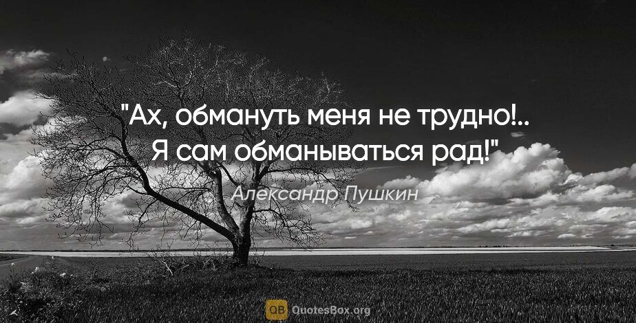 Александр Пушкин цитата: "Ах, обмануть меня не трудно!..

Я сам обманываться рад!"