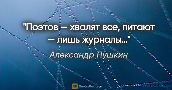 Александр Пушкин цитата: "Поэтов — хвалят все, питают — лишь журналы…"