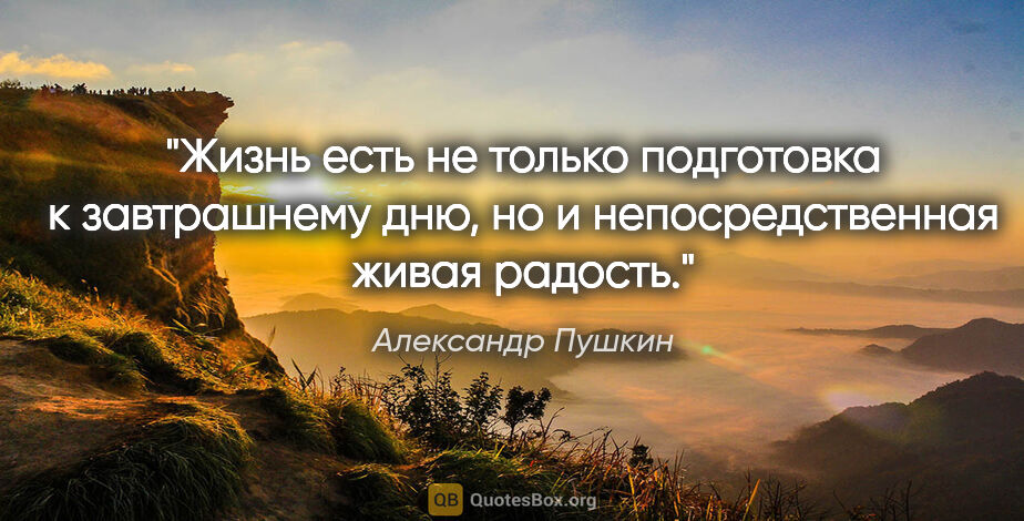 Александр Пушкин цитата: "Жизнь есть не только подготовка к завтрашнему дню, но..."
