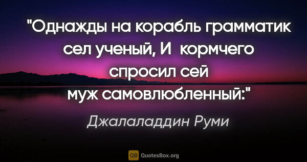 Джалаладдин Руми цитата: "Однажды на корабль грамматик сел ученый,

И кормчего спросил..."