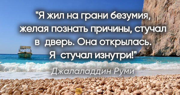 Джалаладдин Руми цитата: "Я жил на грани безумия, желая познать причины, стучал в дверь...."