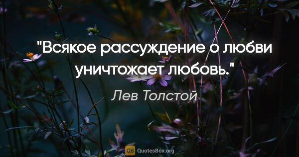 Лев Толстой цитата: "Всякое рассуждение о любви уничтожает любовь."