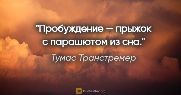 Тумас Транстремер цитата: "Пробуждение — прыжок с парашютом из сна."