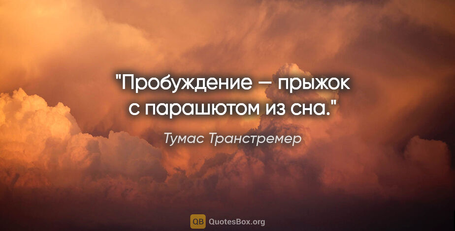 Тумас Транстремер цитата: "Пробуждение — прыжок с парашютом из сна."