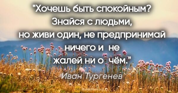 Иван Тургенев цитата: "Хочешь быть спокойным? Знайся с людьми, но живи один, не..."
