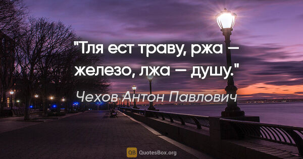 Чехов Антон Павлович цитата: "Тля ест траву, ржа — железо, лжа — душу."