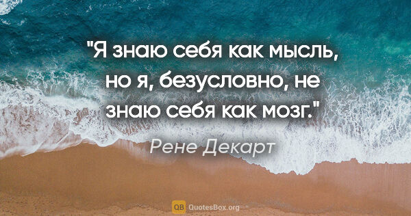 Рене Декарт цитата: "Я знаю себя как мысль, но я, безусловно, не знаю себя как мозг."