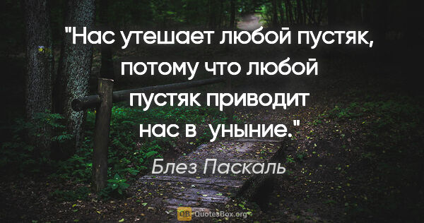 Блез Паскаль цитата: "Нас утешает любой пустяк, потому что любой пустяк приводит нас..."